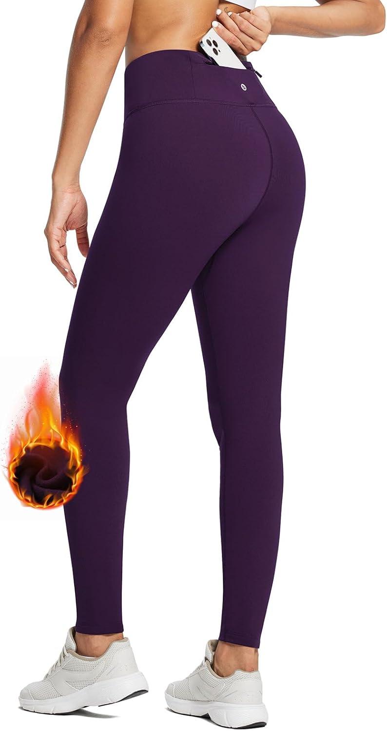 imagebaleaf Womens Fleece Lined Leggings Water Resistant Thermal Winter Warm Tights High Waisted with Pockets Running GearDark Purpleone Pocket27