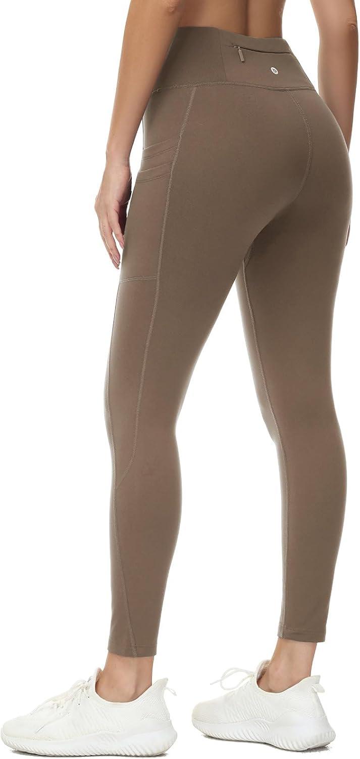 imagebaleaf Womens Fleece Lined Leggings Water Resistant Thermal Winter Warm Tights High Waisted with Pockets Running GearPetite25brown