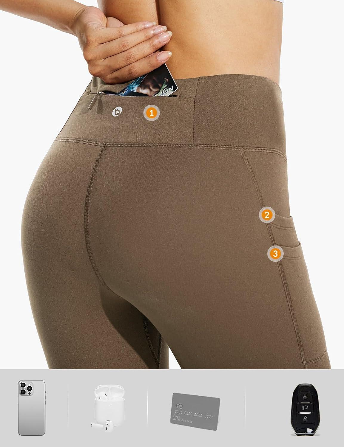 imagebaleaf Womens Fleece Lined Leggings Water Resistant Thermal Winter Warm Tights High Waisted with Pockets Running GearPetite25brown