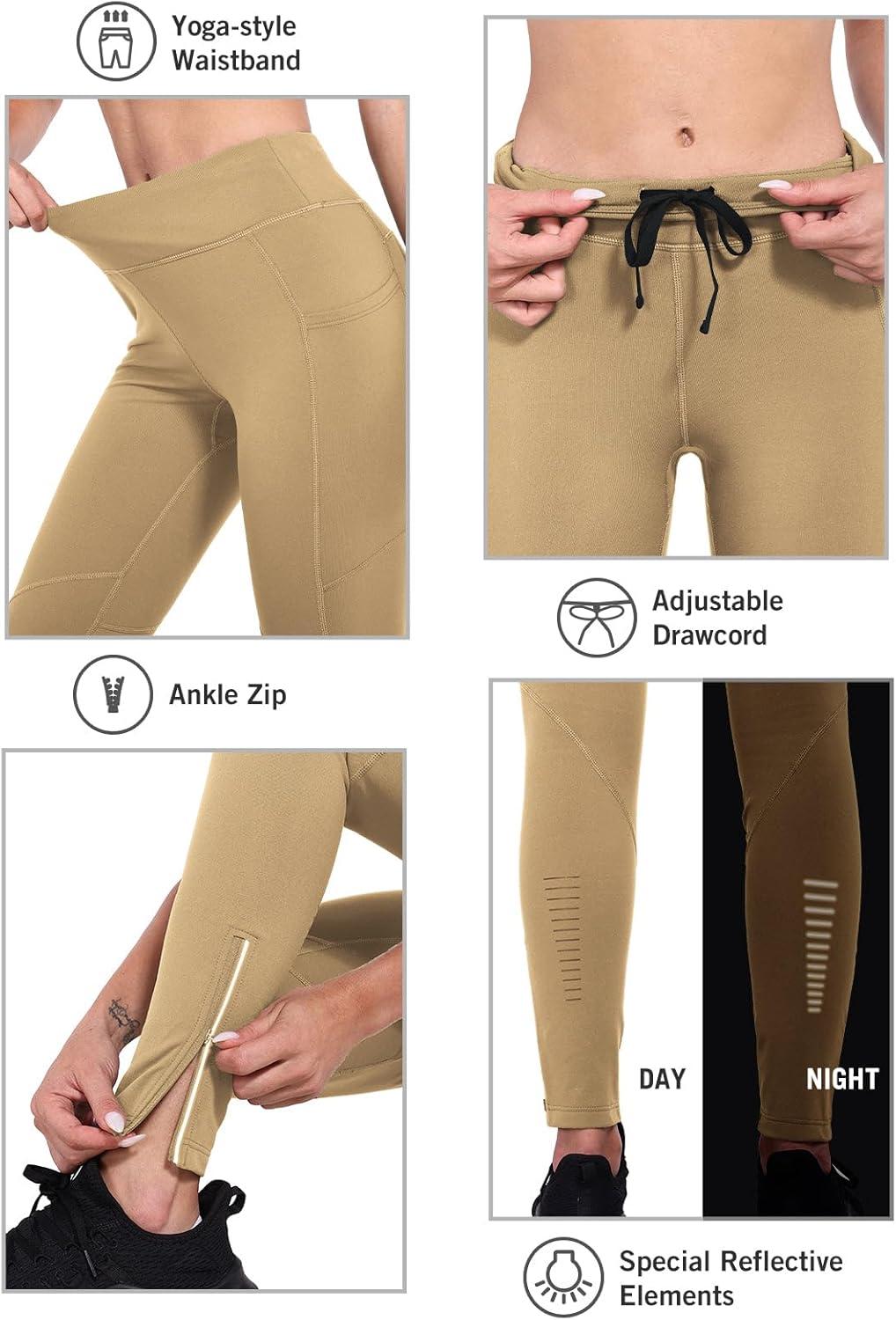 imagebaleaf Womens Fleece Lined Leggings Water Resistant Winter Clothes Running Tights Cold Weather Hiking Pants Zip PocketsAbrown