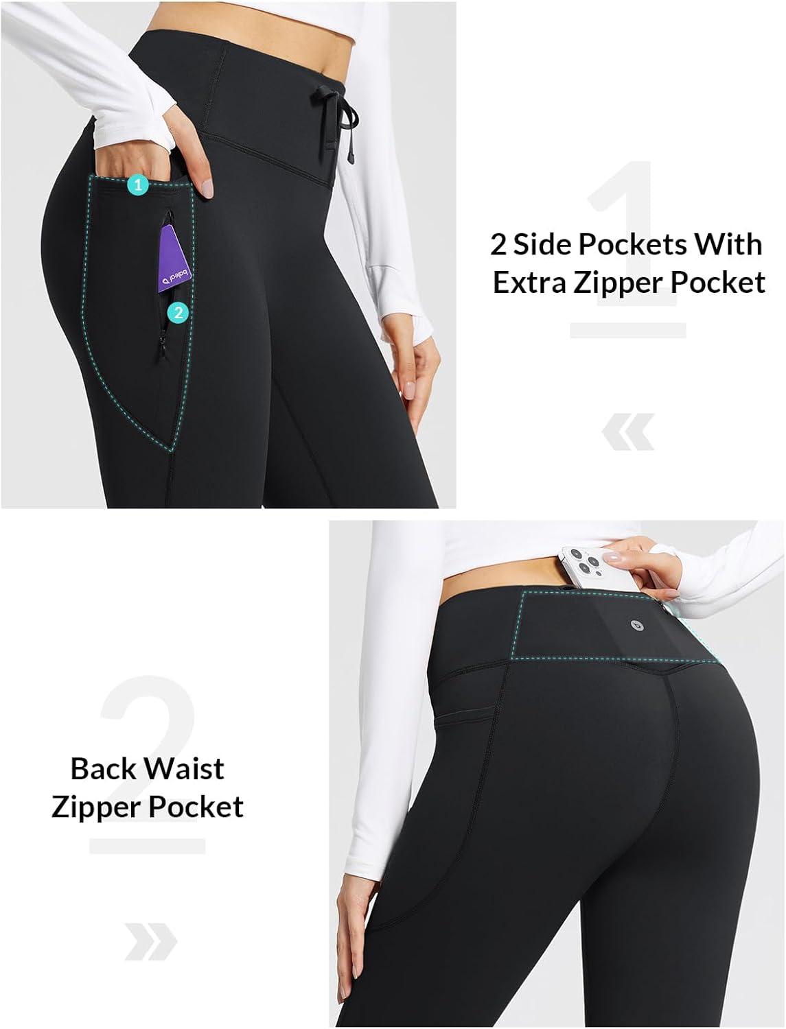 imagebaleaf Womens Fleece Lined Pants Winter Thermal Warm Hiking Yoga Pants with Zipper Pockets Bootcut High Waist Flare LeggingsBlack