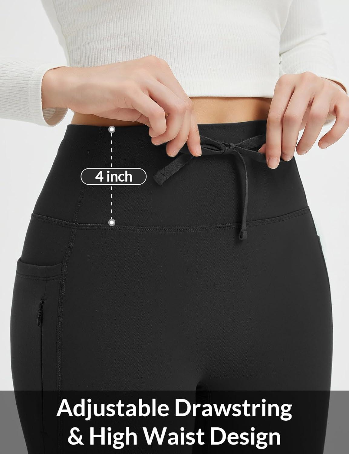 imagebaleaf Womens Fleece Lined Pants Winter Thermal Warm Hiking Yoga Pants with Zipper Pockets Bootcut High Waist Flare LeggingsBlack