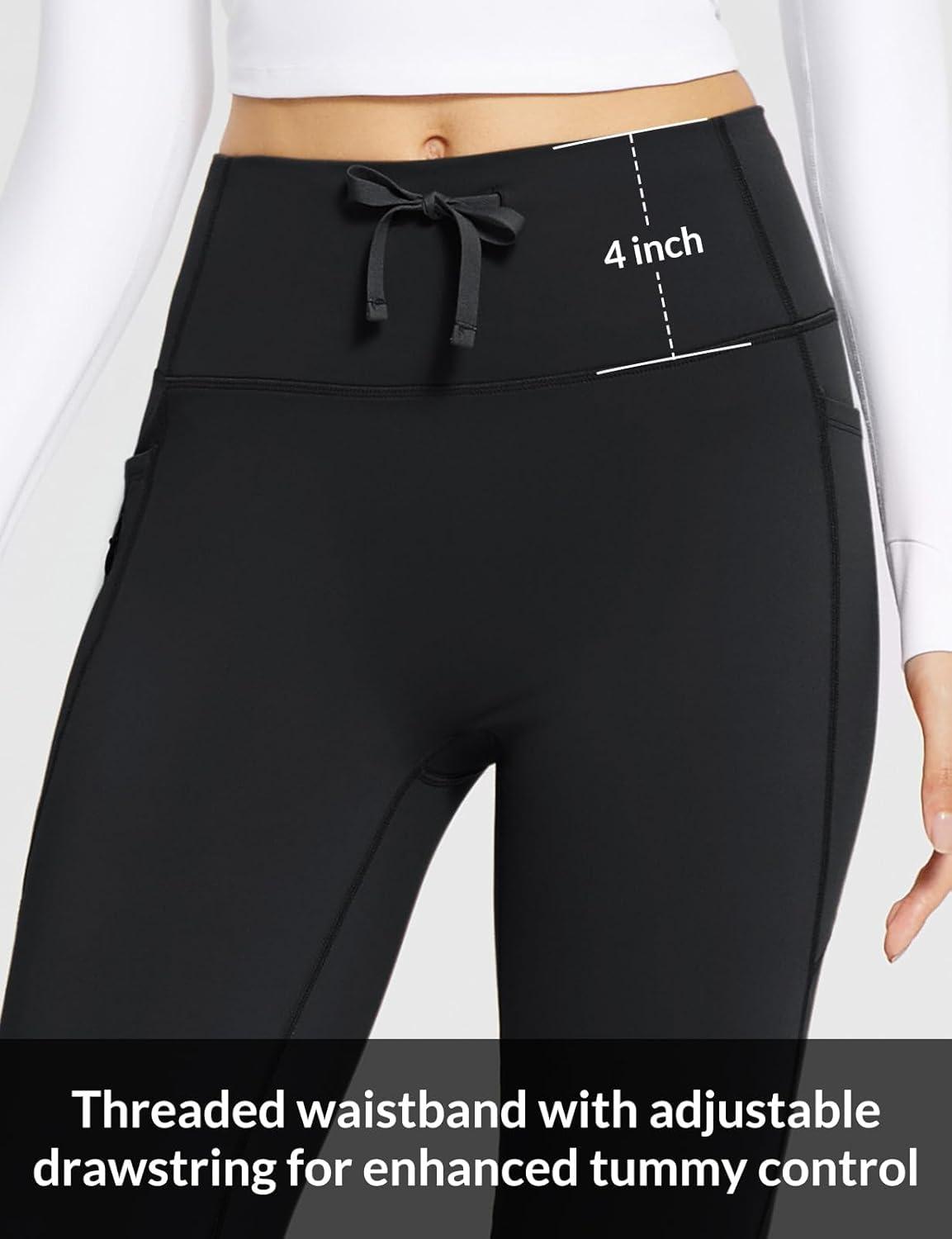 imagebaleaf Womens Fleece Lined Pants Winter Thermal Warm Hiking Yoga Pants with Zipper Pockets Bootcut High Waist Flare LeggingsBlack