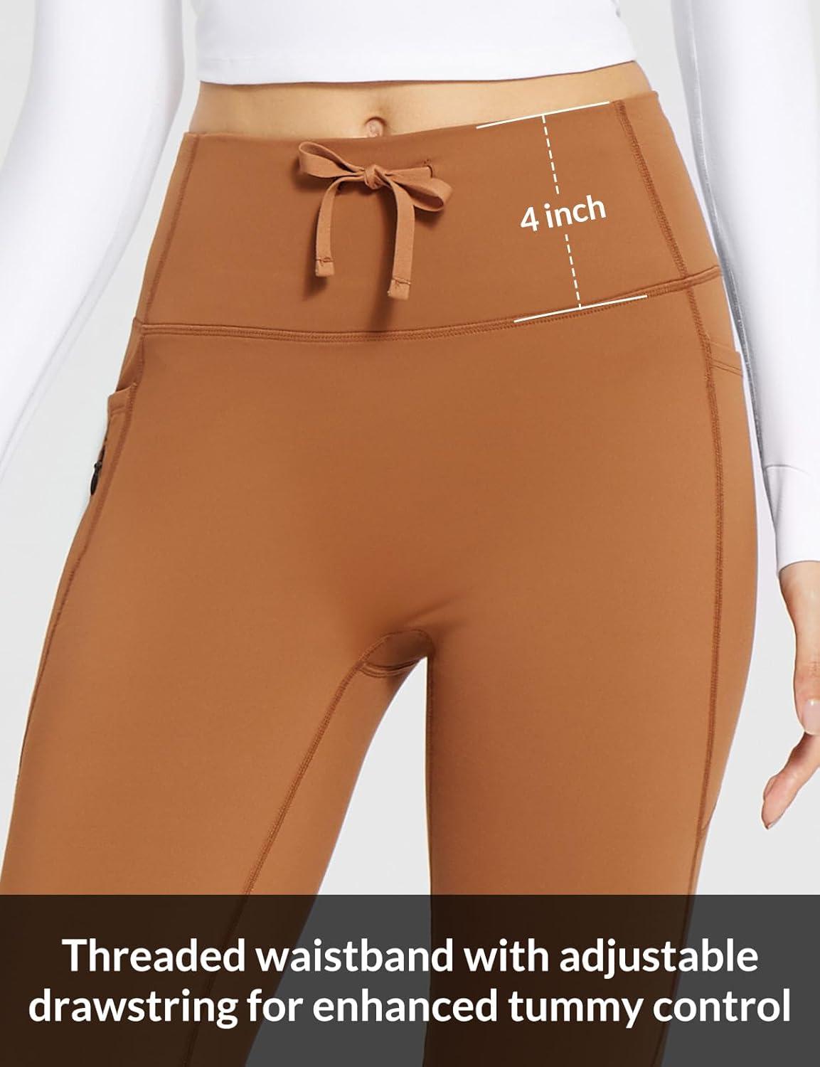 imagebaleaf Womens Fleece Lined Pants Winter Thermal Warm Hiking Yoga Pants with Zipper Pockets Bootcut High Waist Flare LeggingsCaramel