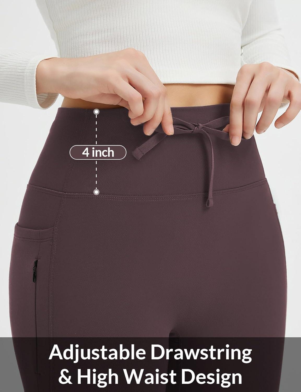 imagebaleaf Womens Fleece Lined Pants Winter Thermal Warm Hiking Yoga Pants with Zipper Pockets Bootcut High Waist Flare LeggingsDark Brown