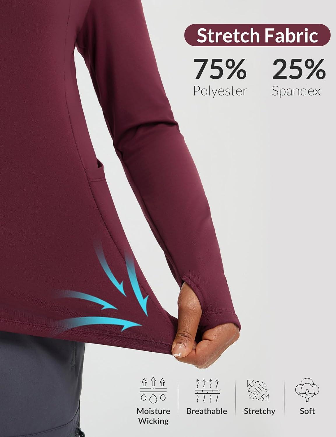 imagebaleaf Womens Fleece Lined Quarter Button Thermal Pullovers Long Sleeve Workout Shirts with Pockets Yoga Travel TopsWine Red