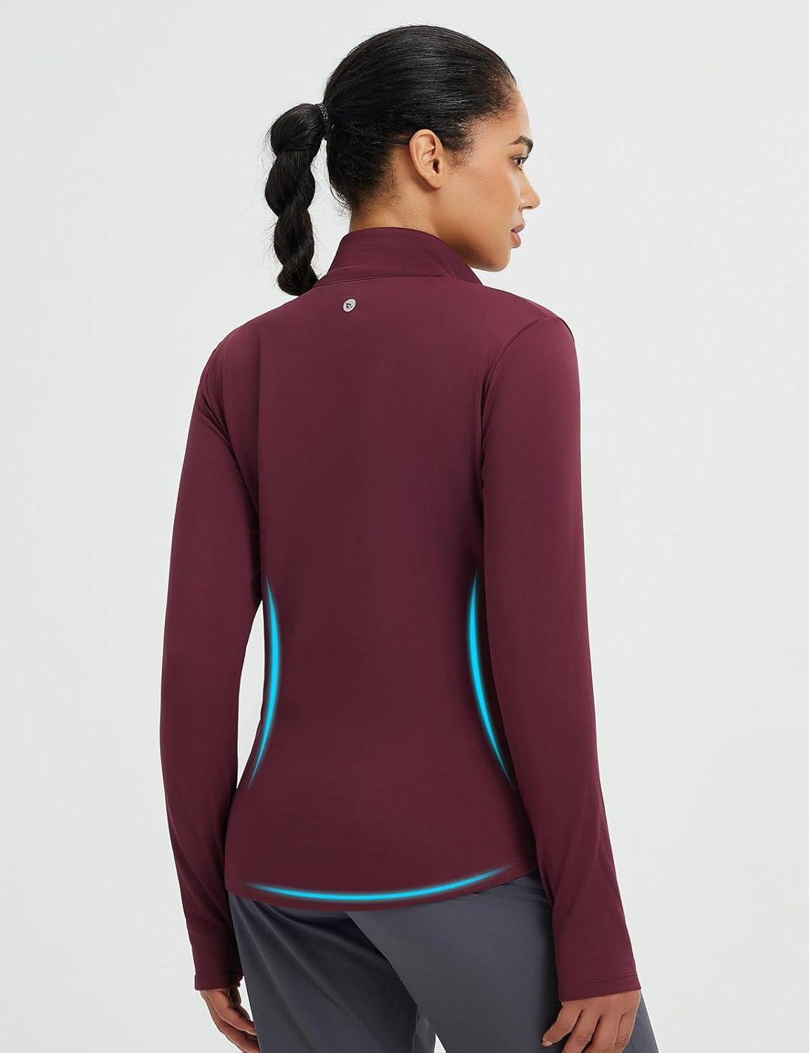 imagebaleaf Womens Fleece Lined Quarter Button Thermal Pullovers Long Sleeve Workout Shirts with Pockets Yoga Travel TopsWine Red