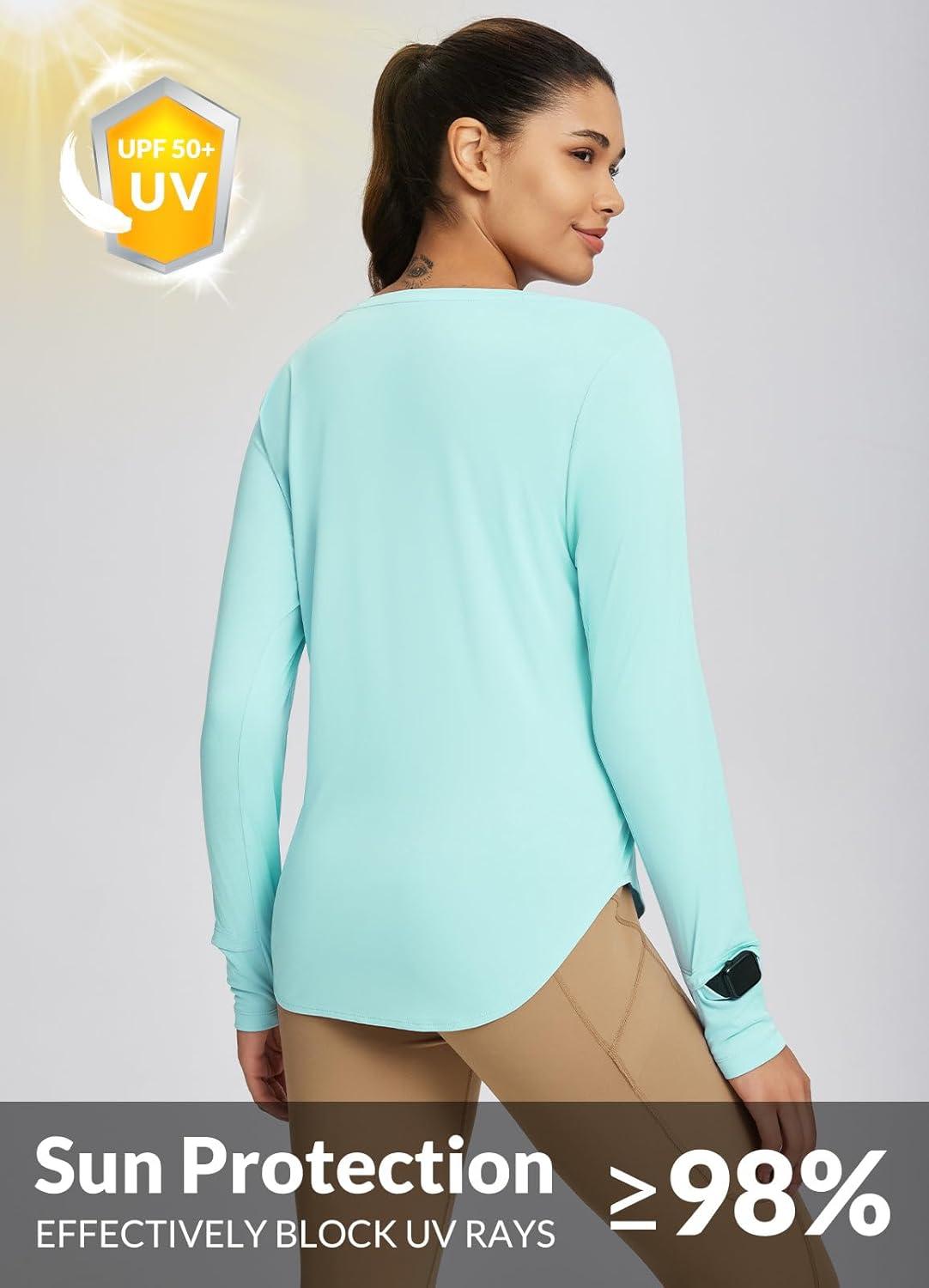 imagebaleaf Womens Sun Shirts UPF50 Long Sleeve Workout Tops Running Athletic Lightweight Quick DryLight Green