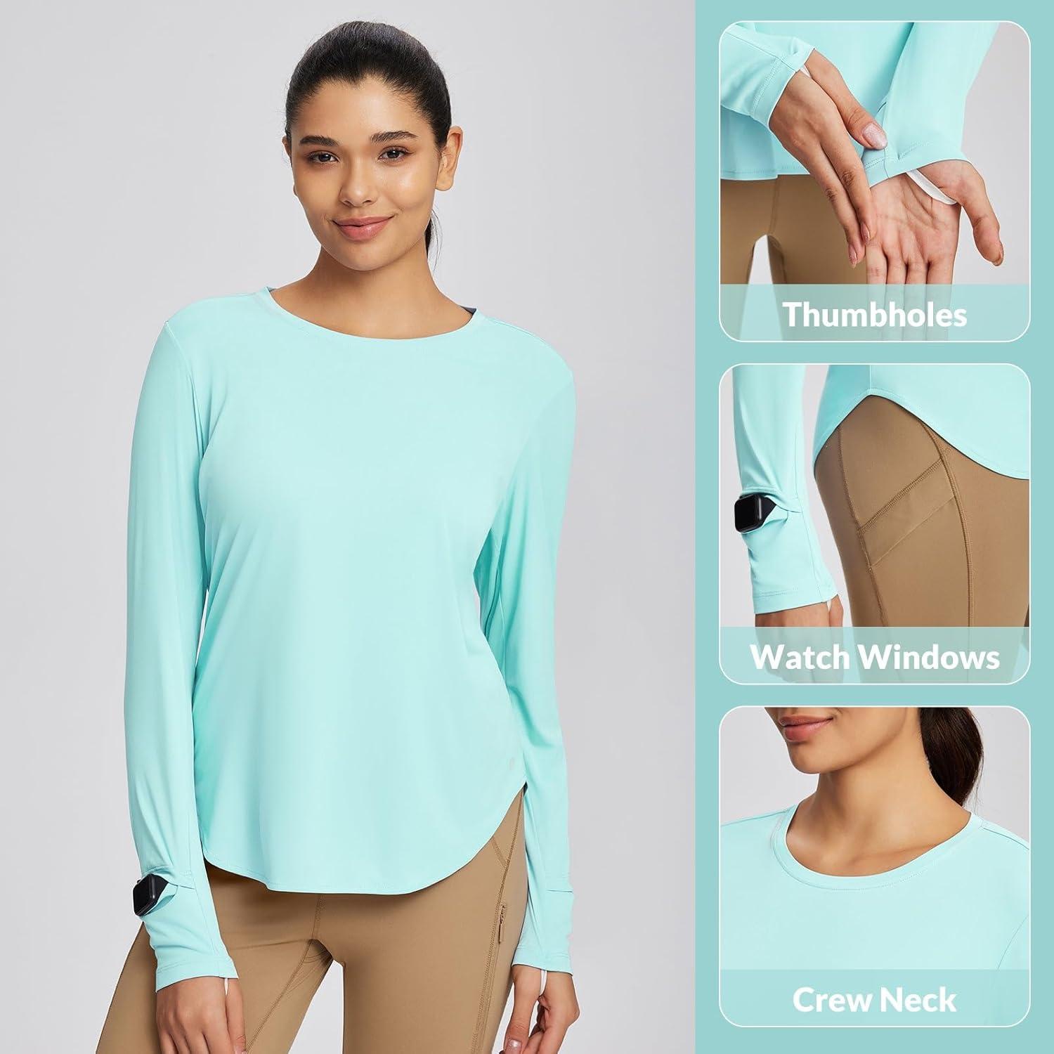 imagebaleaf Womens Sun Shirts UPF50 Long Sleeve Workout Tops Running Athletic Lightweight Quick DryLight Green