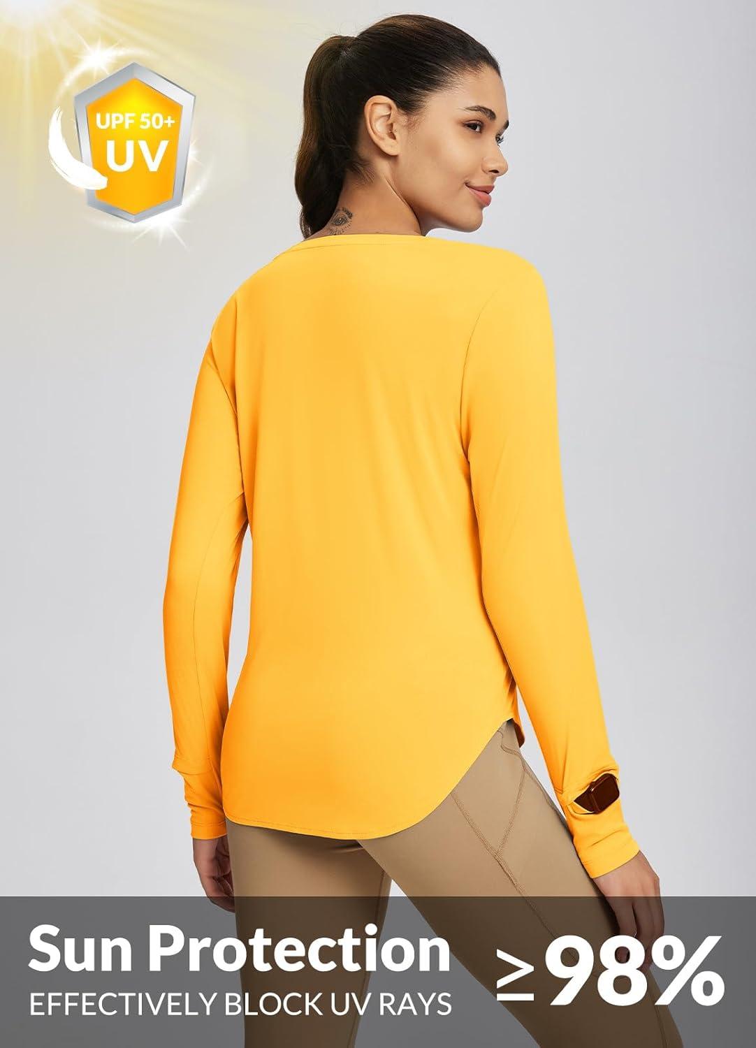 imagebaleaf Womens Sun Shirts UPF50 Long Sleeve Workout Tops Running Athletic Lightweight Quick DryYellow