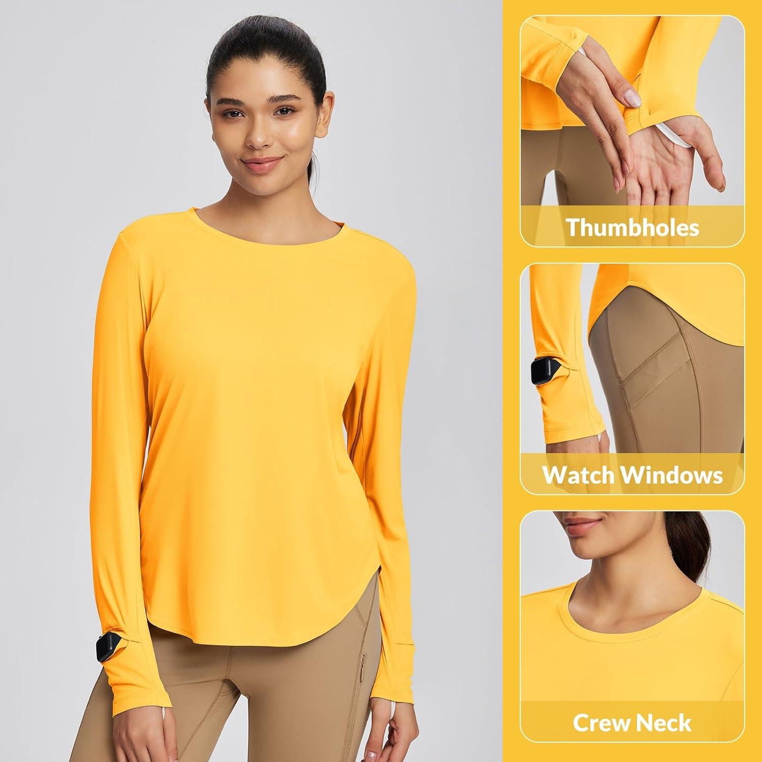 imagebaleaf Womens Sun Shirts UPF50 Long Sleeve Workout Tops Running Athletic Lightweight Quick DryYellow