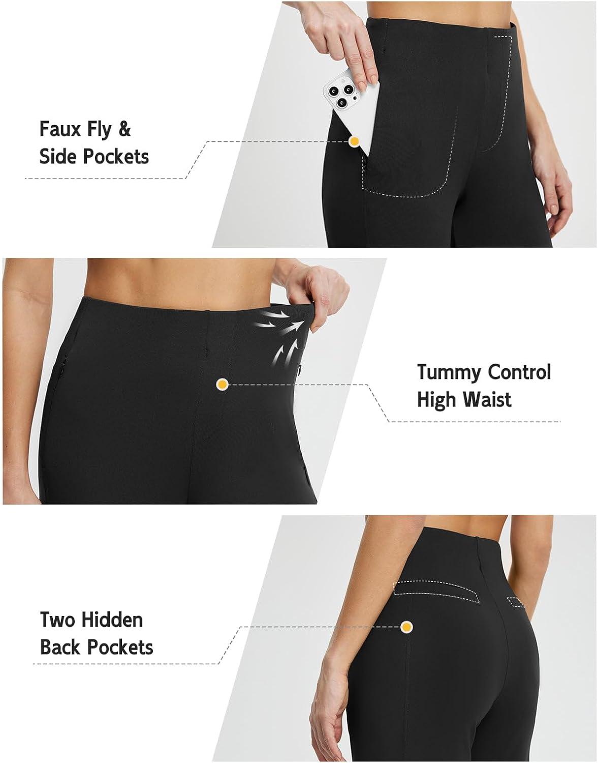 imagebaleaf Womens Wide Leg Travel Stretch Dress Pants Yoga High Waist with Pockets Casual Work SweatpantsBlack