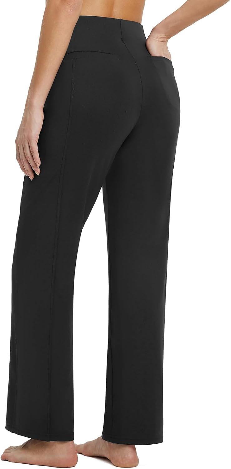 imagebaleaf Womens Wide Leg Travel Stretch Dress Pants Yoga High Waist with Pockets Casual Work SweatpantsBlack