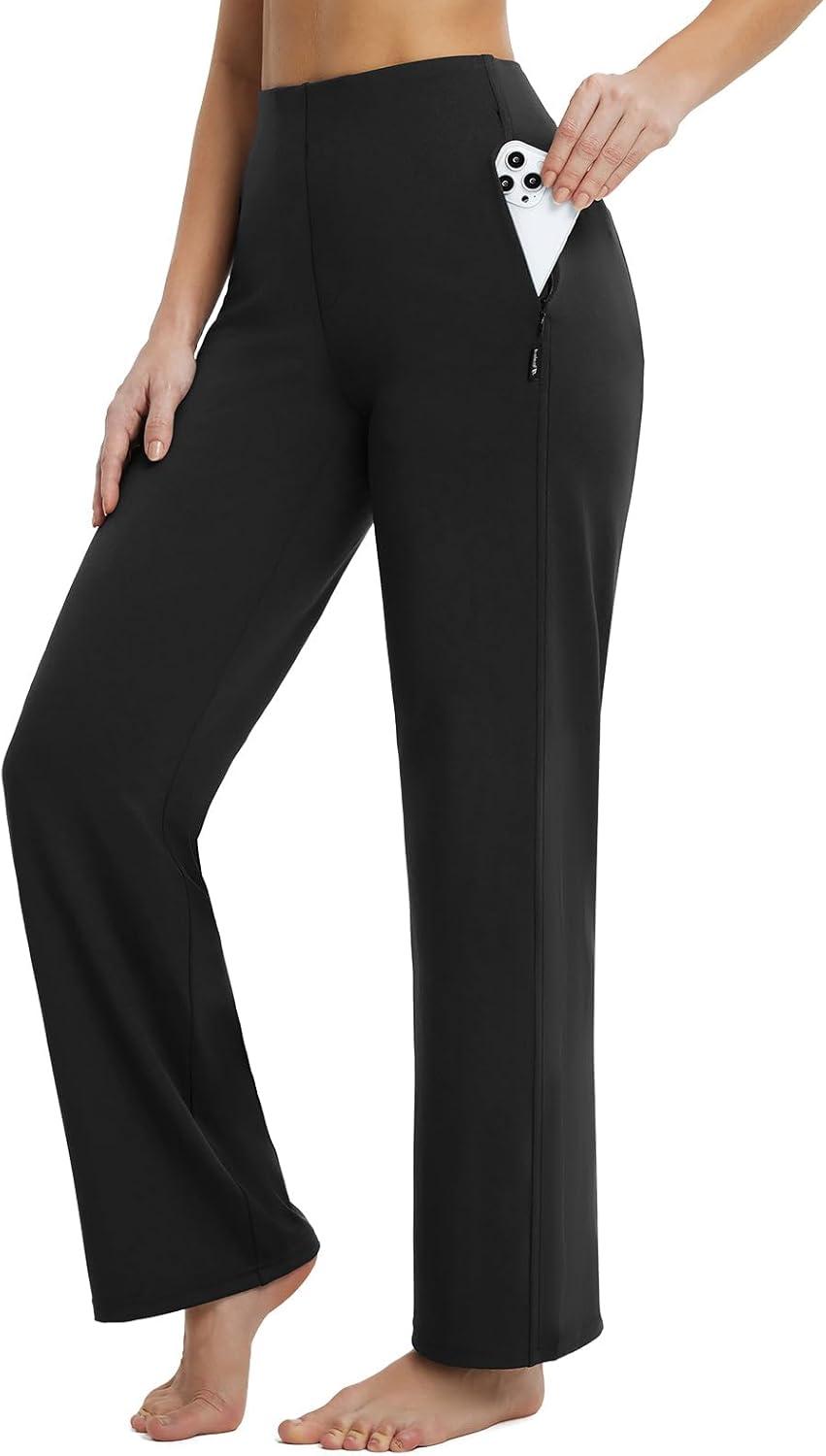 imagebaleaf Womens Wide Leg Travel Stretch Dress Pants Yoga High Waist with Pockets Casual Work SweatpantsBlack