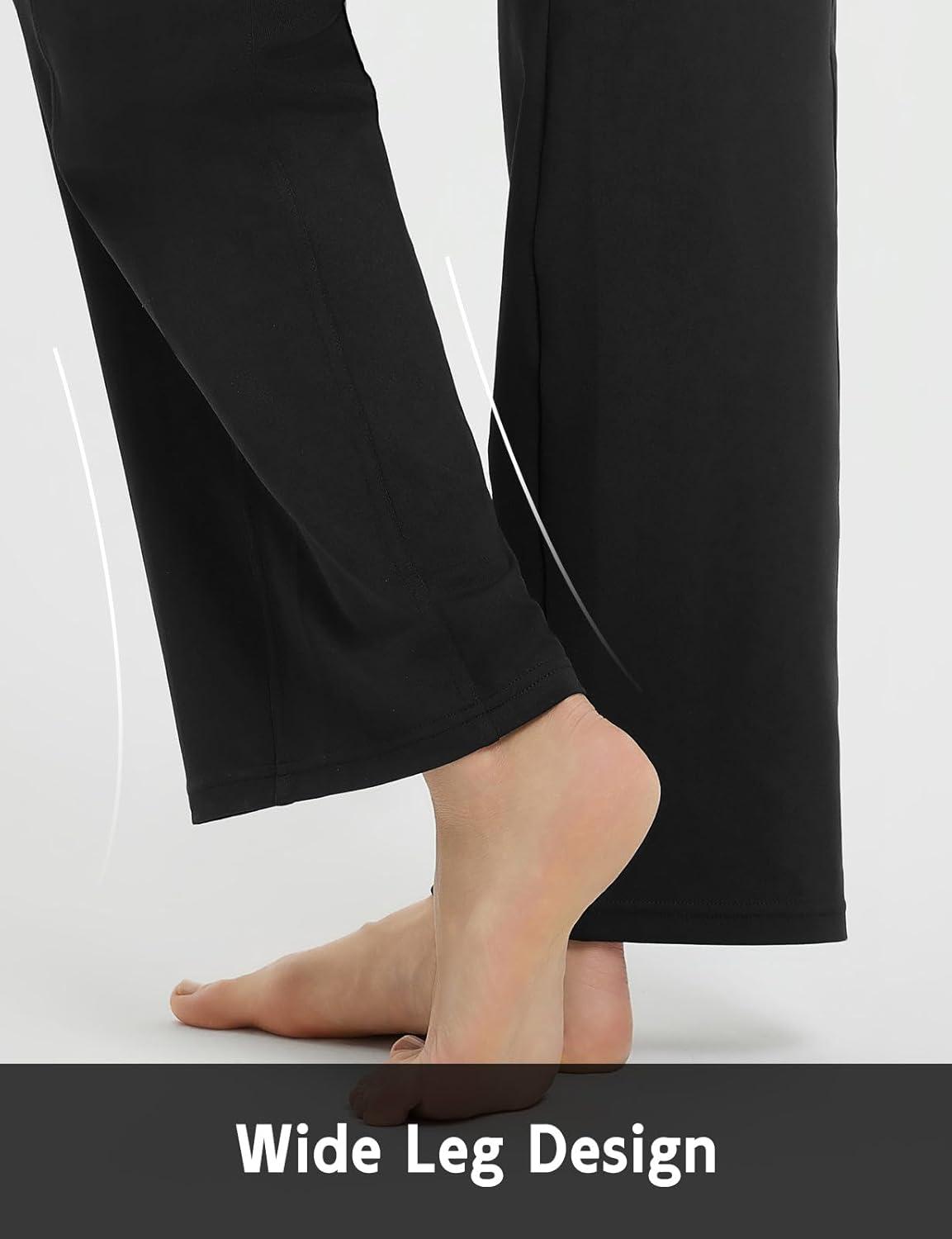 imagebaleaf Womens Wide Leg Travel Stretch Dress Pants Yoga High Waist with Pockets Casual Work SweatpantsBlack