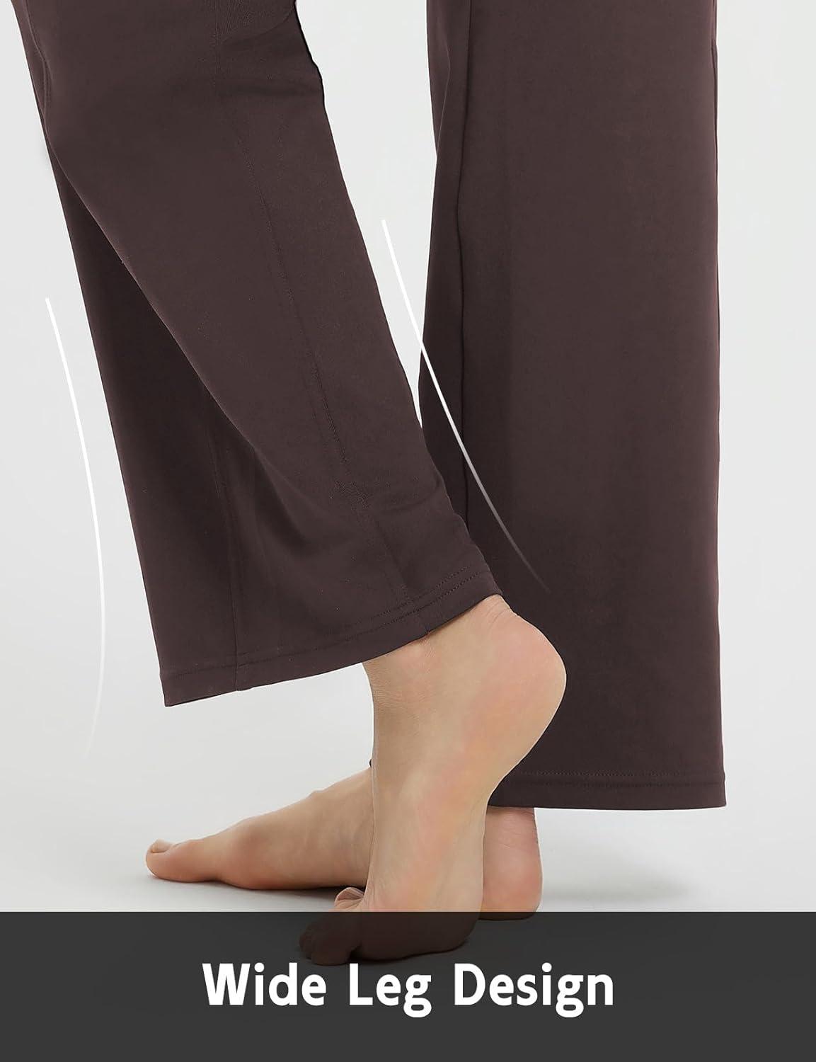 imagebaleaf Womens Wide Leg Travel Stretch Dress Pants Yoga High Waist with Pockets Casual Work SweatpantsDark Brown