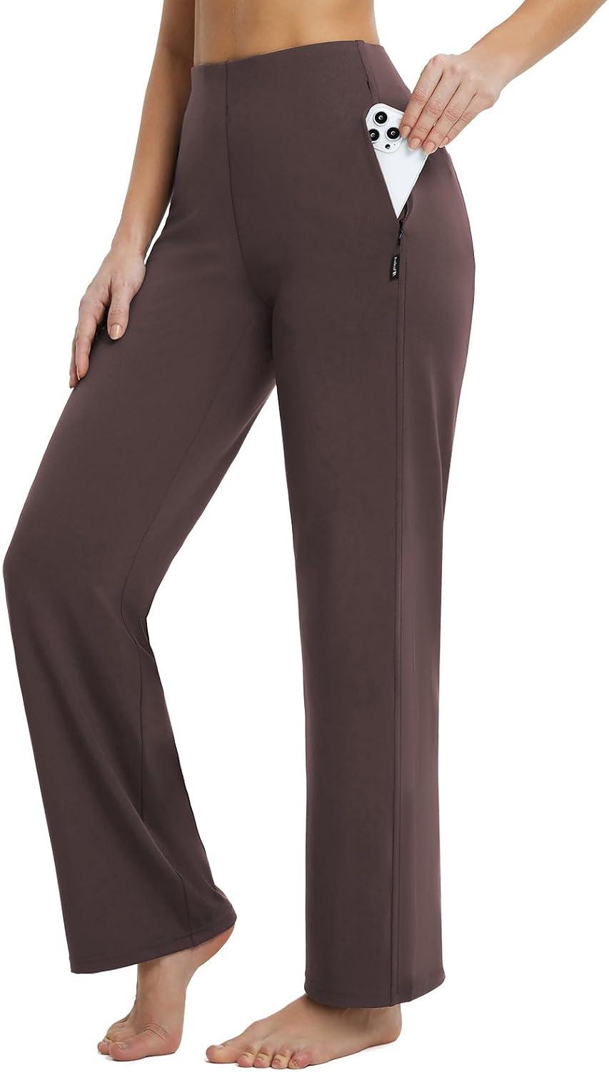 imagebaleaf Womens Wide Leg Travel Stretch Dress Pants Yoga High Waist with Pockets Casual Work SweatpantsDark Brown