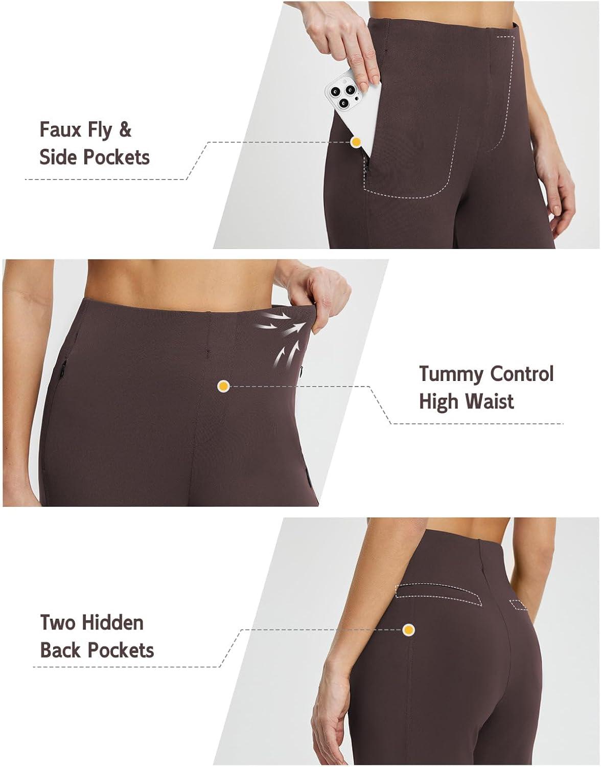 imagebaleaf Womens Wide Leg Travel Stretch Dress Pants Yoga High Waist with Pockets Casual Work SweatpantsDark Brown