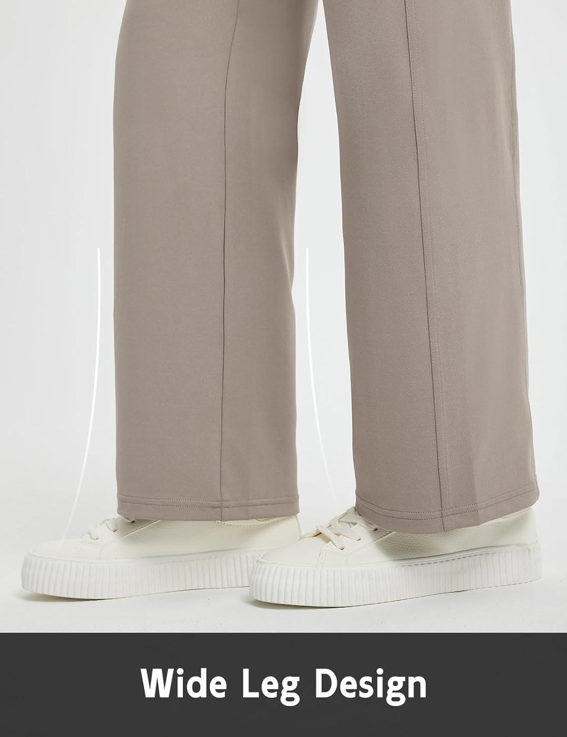 imagebaleaf Womens Wide Leg Travel Stretch Dress Pants Yoga High Waist with Pockets Casual Work SweatpantsKhaki