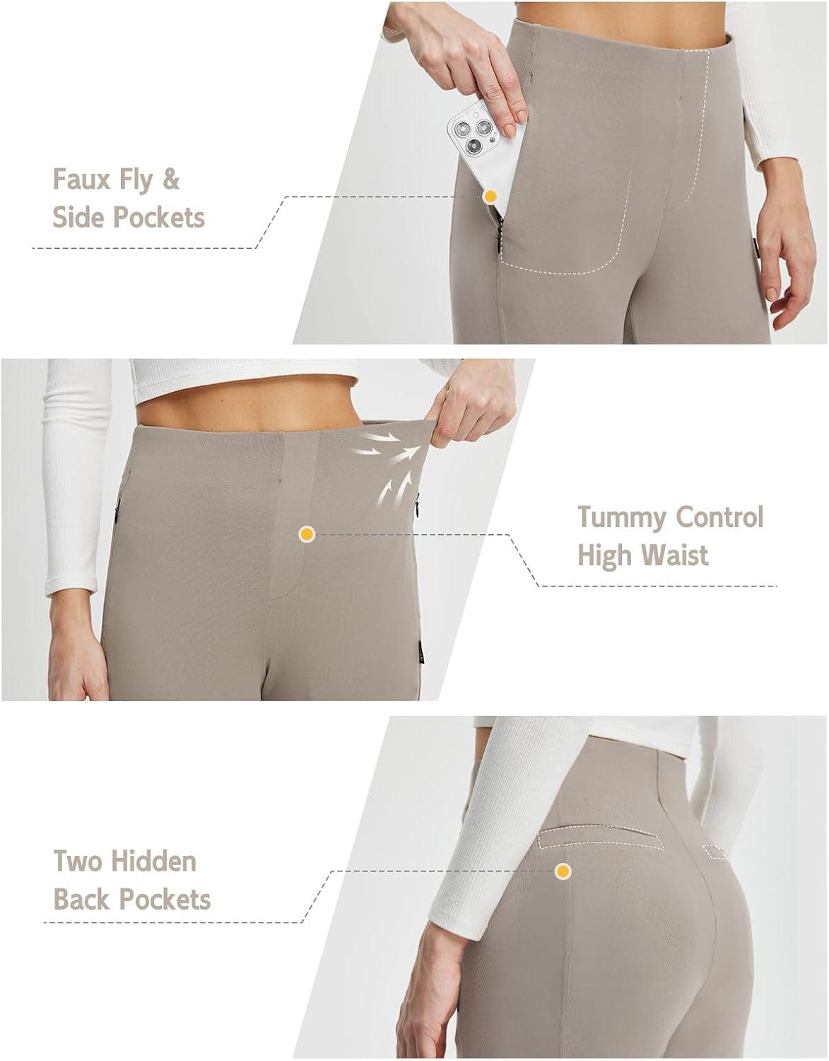 imagebaleaf Womens Wide Leg Travel Stretch Dress Pants Yoga High Waist with Pockets Casual Work SweatpantsKhaki