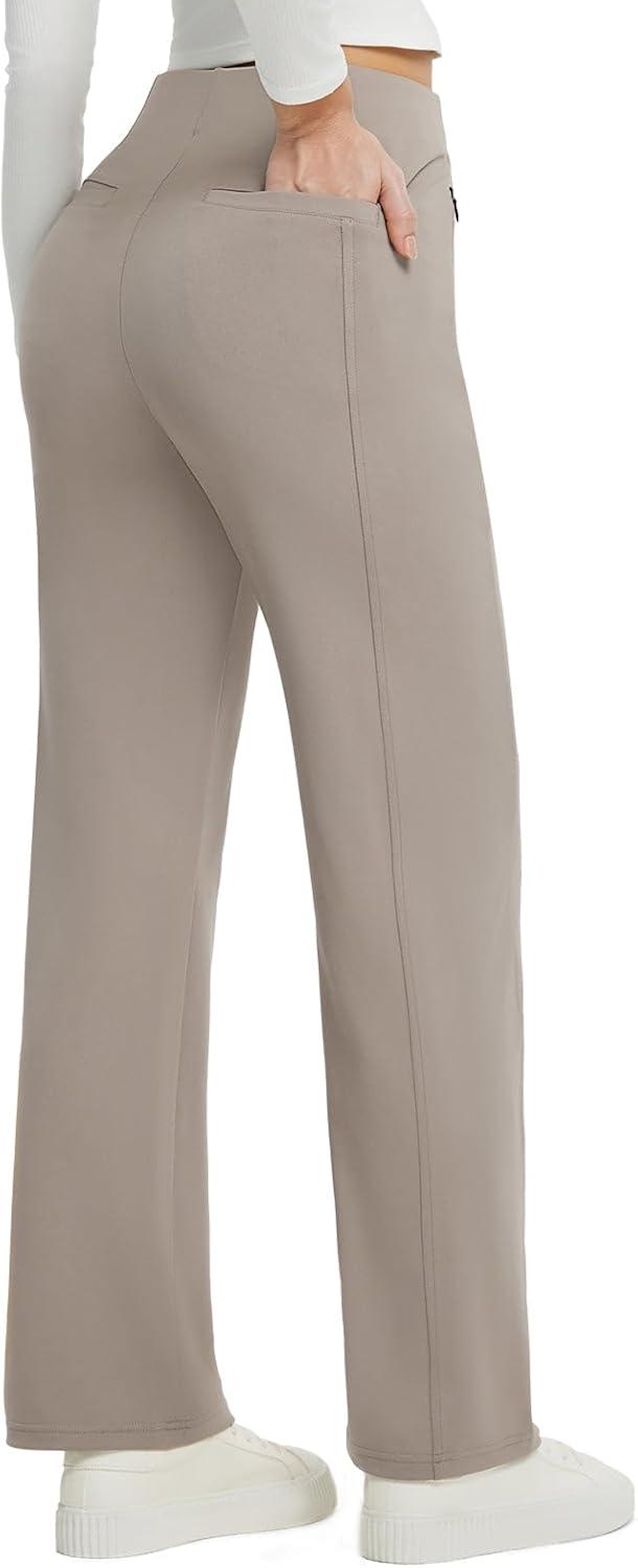 imagebaleaf Womens Wide Leg Travel Stretch Dress Pants Yoga High Waist with Pockets Casual Work SweatpantsKhaki