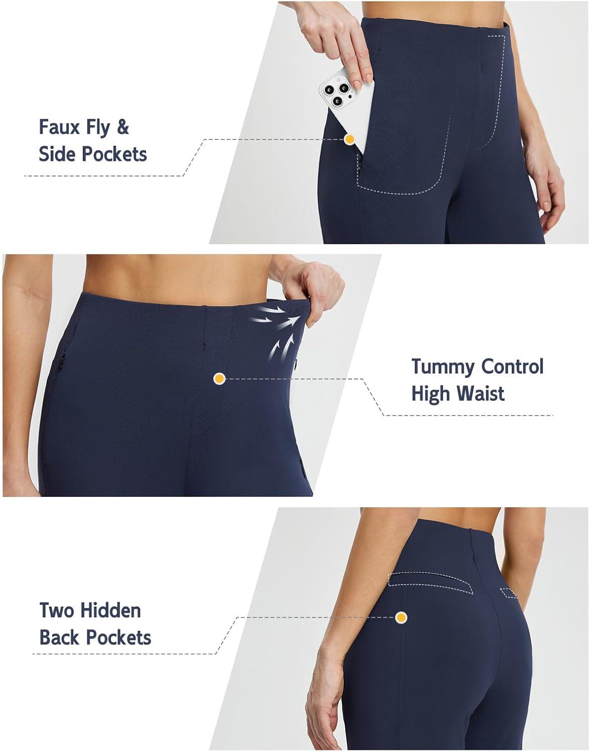 imagebaleaf Womens Wide Leg Travel Stretch Dress Pants Yoga High Waist with Pockets Casual Work SweatpantsNavy Blue