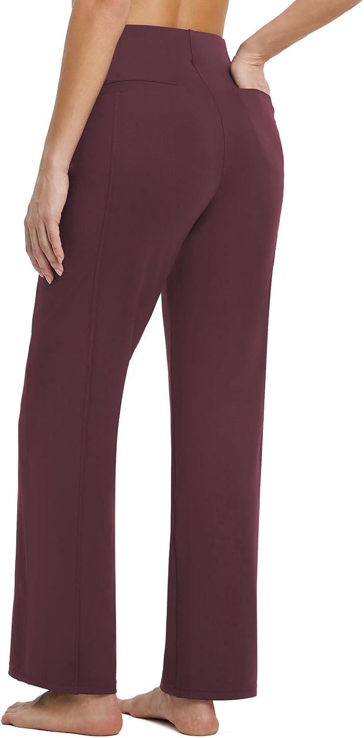 imagebaleaf Womens Wide Leg Travel Stretch Dress Pants Yoga High Waist with Pockets Casual Work SweatpantsWine Red