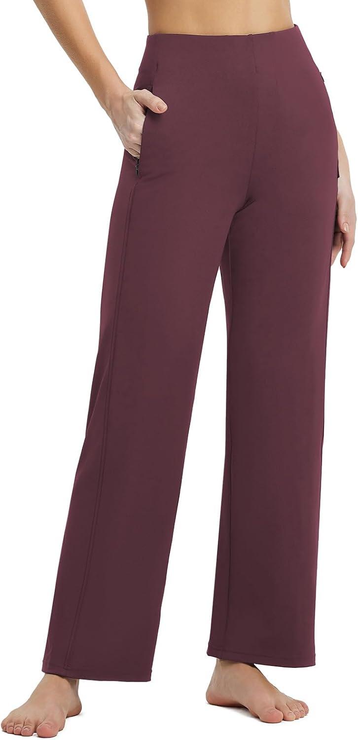 imagebaleaf Womens Wide Leg Travel Stretch Dress Pants Yoga High Waist with Pockets Casual Work SweatpantsWine Red