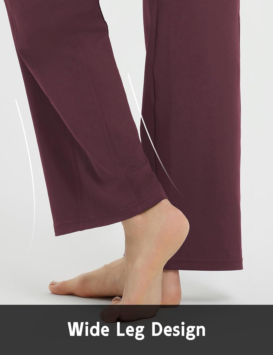 imagebaleaf Womens Wide Leg Travel Stretch Dress Pants Yoga High Waist with Pockets Casual Work SweatpantsWine Red