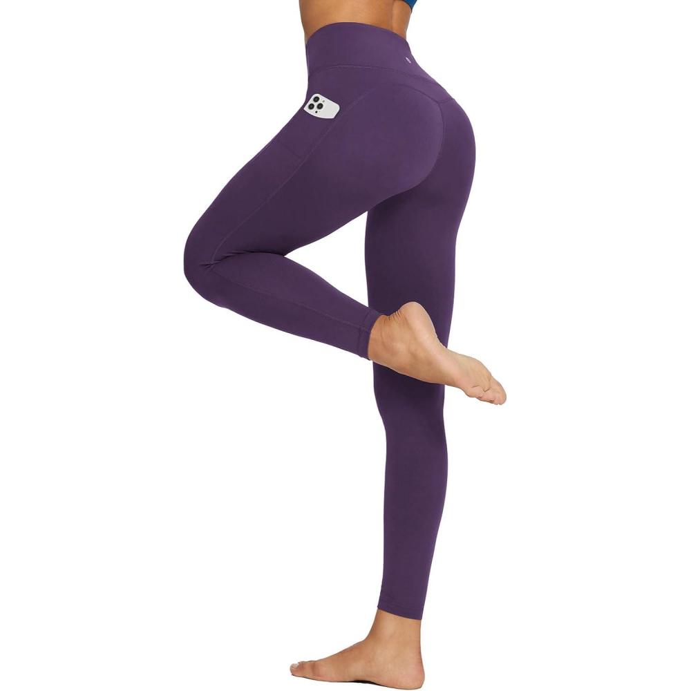 imagebaleaf 78 Workout Leggings with Pockets for Women High Waisted Tummy Control Plus Size Yoga Pants for Running Gym AthleticShadow Purple