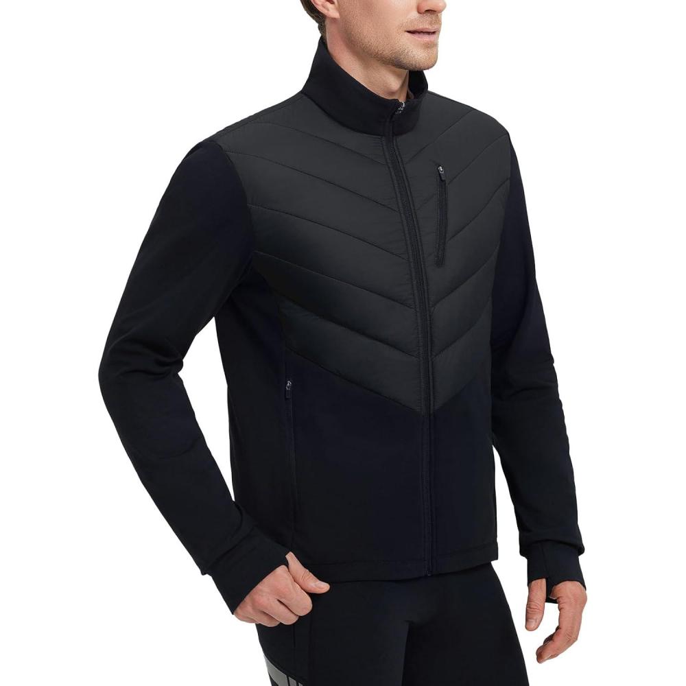 imagebaleaf Mens Cycling Jacket Puffer Lightweight Coat Windproof Warm Winter 5 Pockets Packable Running HikingBlack