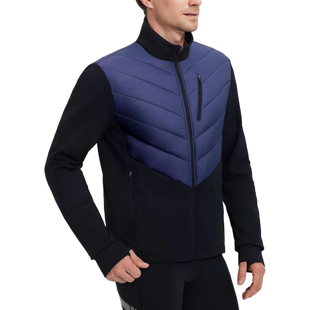 imagebaleaf Mens Cycling Jacket Puffer Lightweight Coat Windproof Warm Winter 5 Pockets Packable Running HikingBlueBlack
