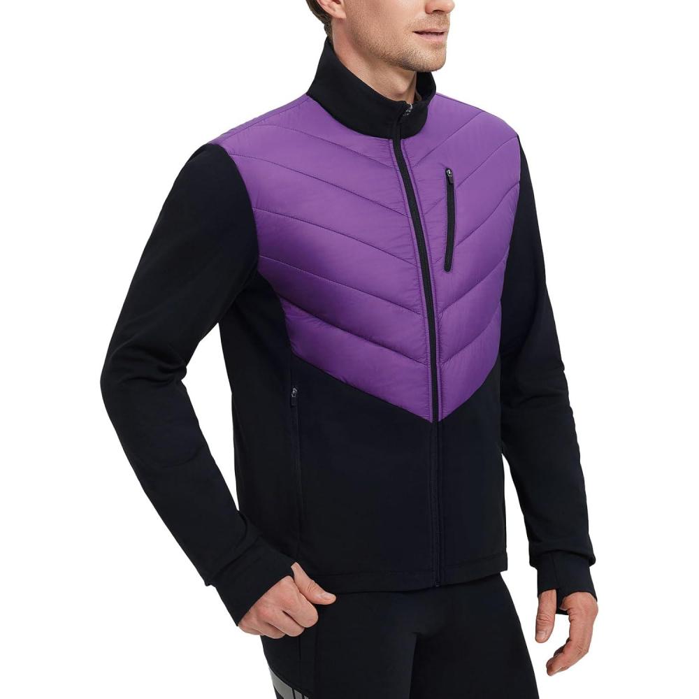 imagebaleaf Mens Cycling Jacket Puffer Lightweight Coat Windproof Warm Winter 5 Pockets Packable Running HikingPurpleBlack