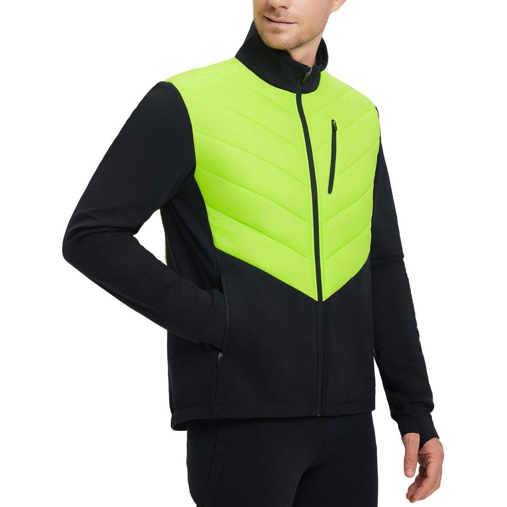 imagebaleaf Mens Cycling Jacket Puffer Lightweight Coat Windproof Warm Winter 5 Pockets Packable Running HikingYellowBlack