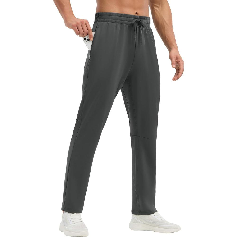 imagebaleaf Mens Fleece Lined Running Pants Winter Thermal Track Pants Zipper Pocket Water Resistant Athletic Workout HikingDark Gray Water Resistant