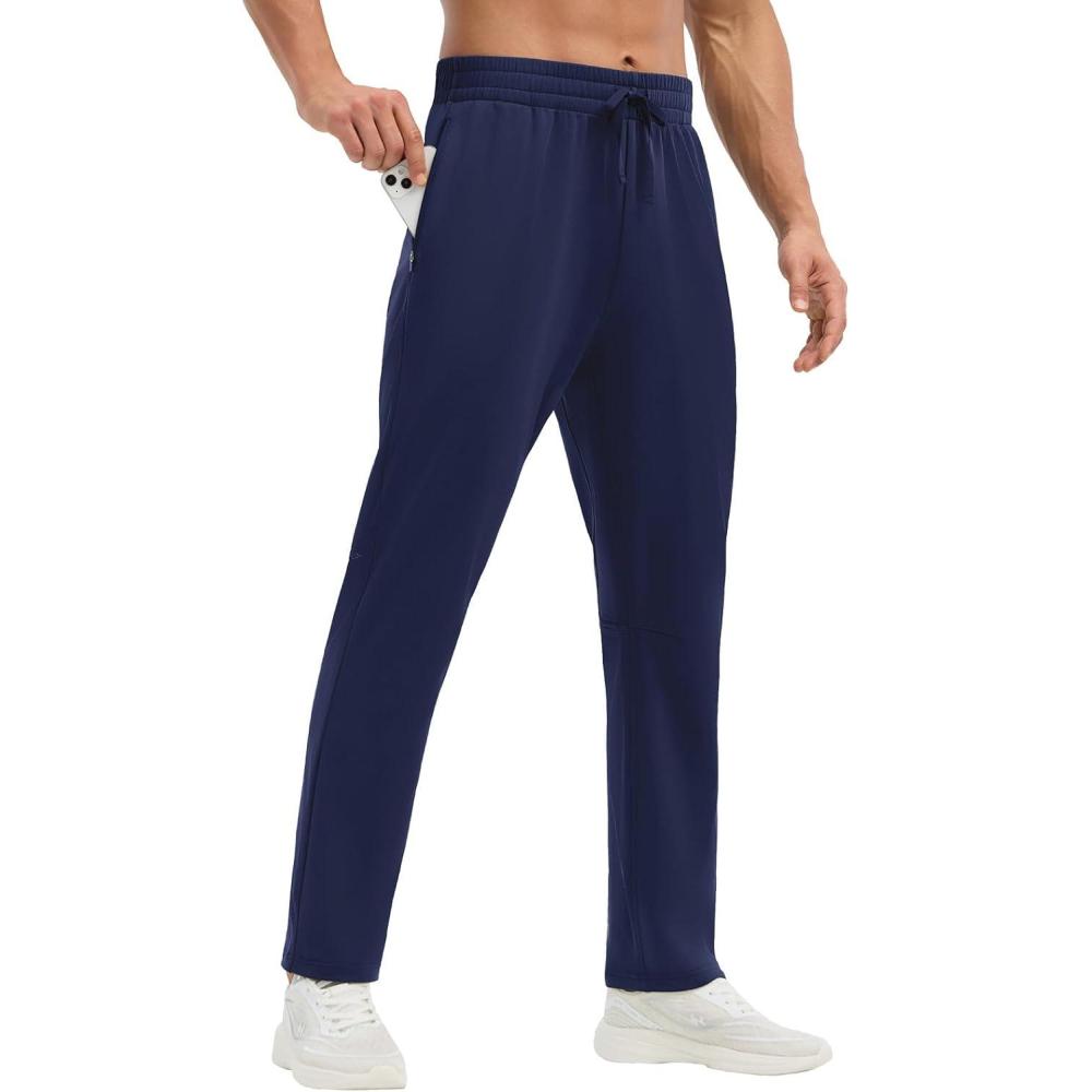 imagebaleaf Mens Fleece Lined Running Pants Winter Thermal Track Pants Zipper Pocket Water Resistant Athletic Workout HikingNavy Blue Water Resistant