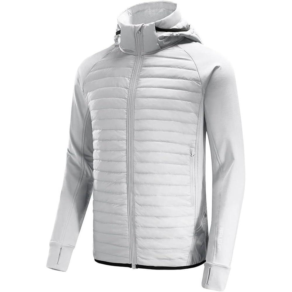 imagebaleaf Mens Running Jacket Lightweight Warm Up Puffer Jacket Hybrid Thermal Hiking Golf Insulated Coat Thumble HoleGlacier Gray