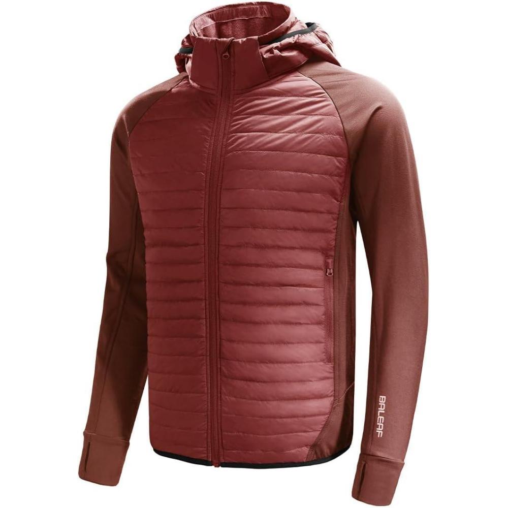 imagebaleaf Mens Running Jacket Lightweight Warm Up Puffer Jacket Hybrid Thermal Hiking Golf Insulated Coat Thumble HoleMerlot