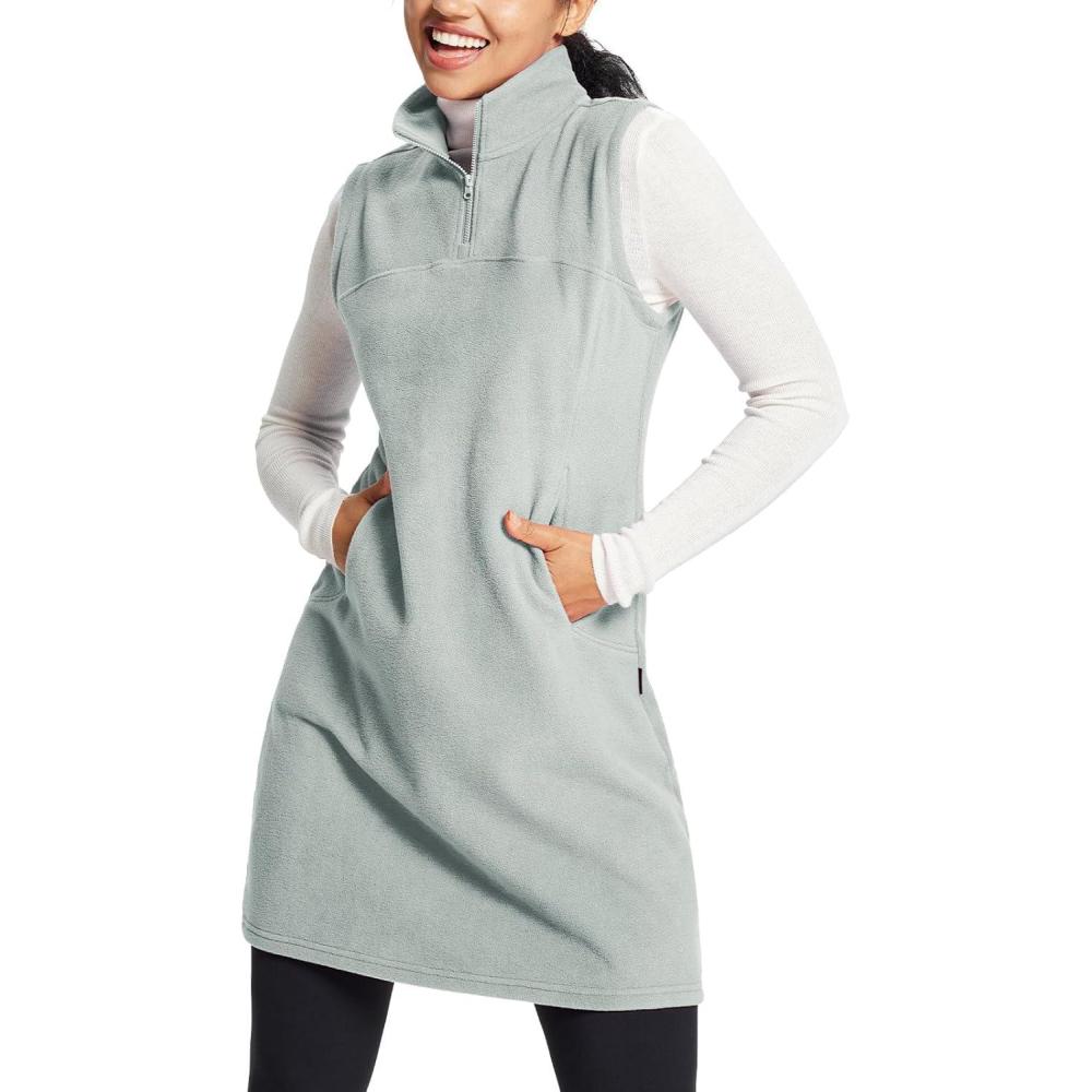 imagebaleaf Womens Fleece Dress Sweatshirt Long Tunic Quarter Zip Pullover Polar Winter Warm Thermal Dress with Pocket OutdoorGrey