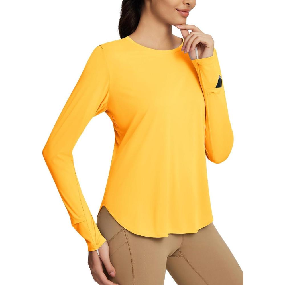 imagebaleaf Womens Sun Shirts UPF50 Long Sleeve Workout Tops Running Athletic Lightweight Quick DryYellow