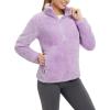 imagebaleaf Womens Quarter Zip Sherpa Fleece Pullover Lightweight Fuzzy Winter Warm Sweatshirt with Zipper Kangaroo PocketLight Purple