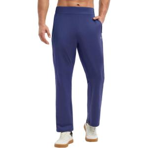 imagebaleaf Mens Fleece Lined Pants Winter Open Bottom Sweatpants Thermal Athletic Pants with 3 PocketsNavy Blue