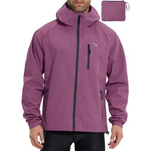 imagebaleaf Mens Rain Jacket Waterproof Windbreaker Raincoat Running Cycling Hiking Gear Hood Lightweight Reflective PackableRose Red