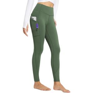 imagebaleaf Womens Fleece Lined Leggings Thermal Warm Winter Tights High Waisted Yoga Pants Cold Weather with PocketsArmy Green