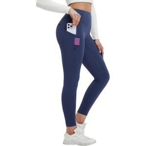 imagebaleaf Womens Fleece Lined Leggings Thermal Warm Winter Tights High Waisted Yoga Pants Cold Weather with PocketsClassic Navy