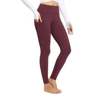 imagebaleaf Womens Fleece Lined Leggings Thermal Warm Winter Tights High Waisted Yoga Pants Cold Weather with PocketsWine Red
