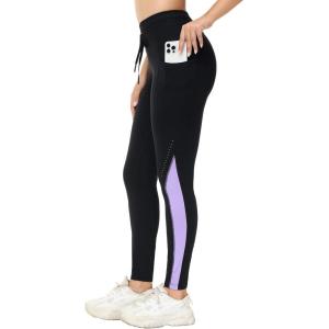 imagebaleaf Womens Fleece Lined Leggings Water Resistant High Waisted Thermal Warm Winter Tights Ski Hiking Pants with PocketsBlackPurple