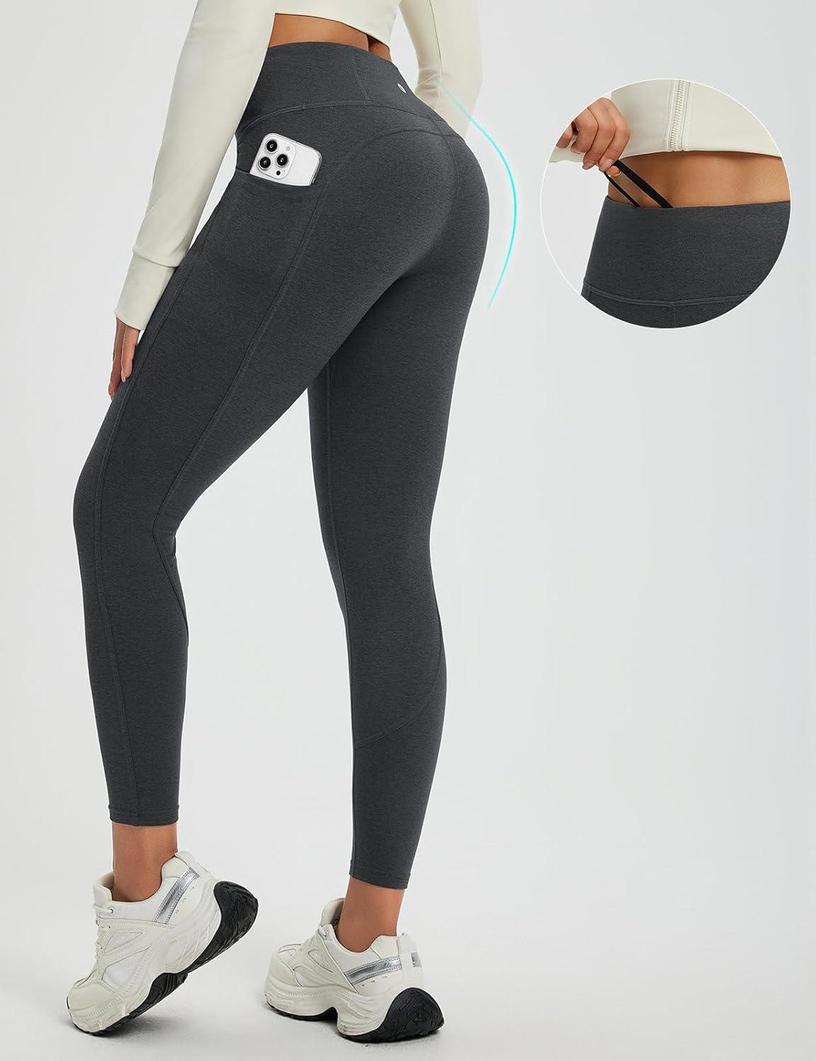 imagebaleaf Womens 25quot Petite Fleece Lined Leggings High Waisted Warm Thermal Winter with Pockets Snow PantsHeather Black