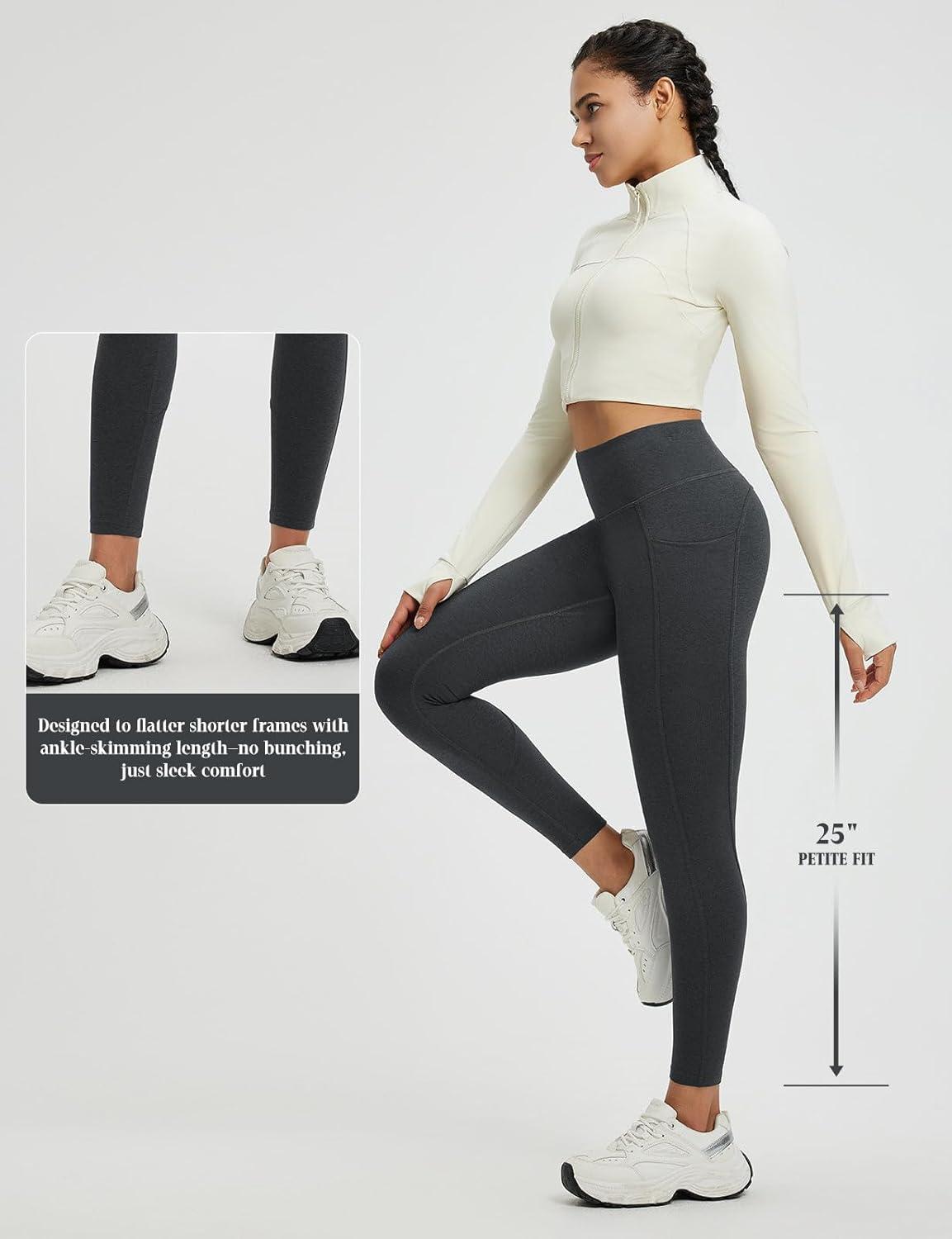 imagebaleaf Womens 25quot Petite Fleece Lined Leggings High Waisted Warm Thermal Winter with Pockets Snow PantsHeather Black