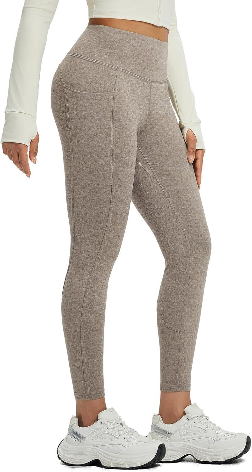 imagebaleaf Womens 25quot Petite Fleece Lined Leggings High Waisted Warm Thermal Winter with Pockets Snow PantsHeather Brown